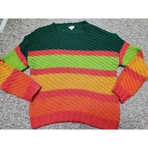Le Lis Collection Buckle Knit Sweater Striped Pullover Colorful XS Chunky